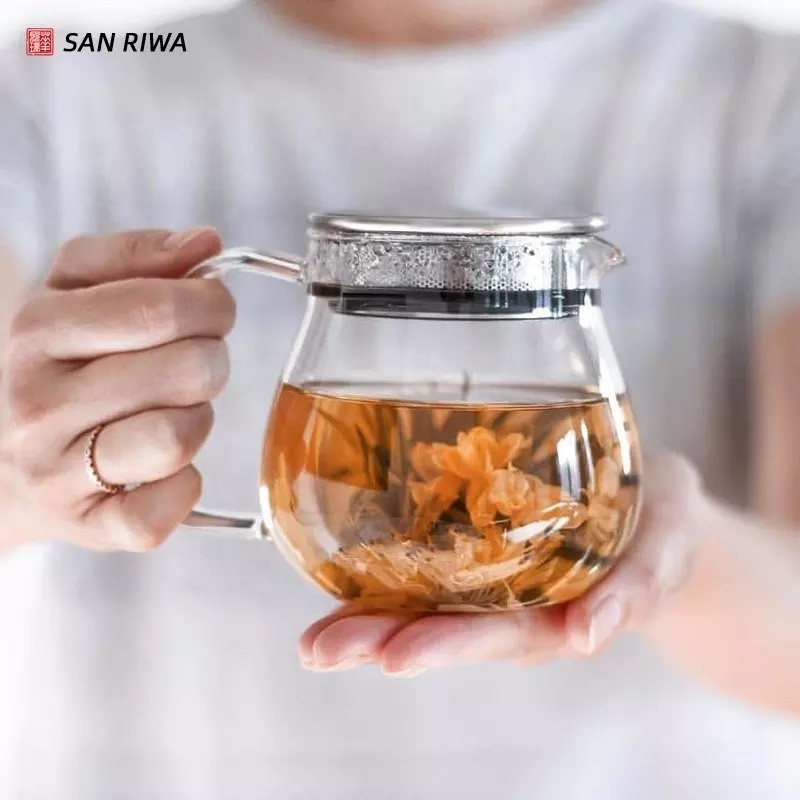 Heatproof Glass Teapot 2-in-1 Kettle and Tea Steeper with Stainless Steel Filter Lid for Loose Tea One-Touch Tea Maker