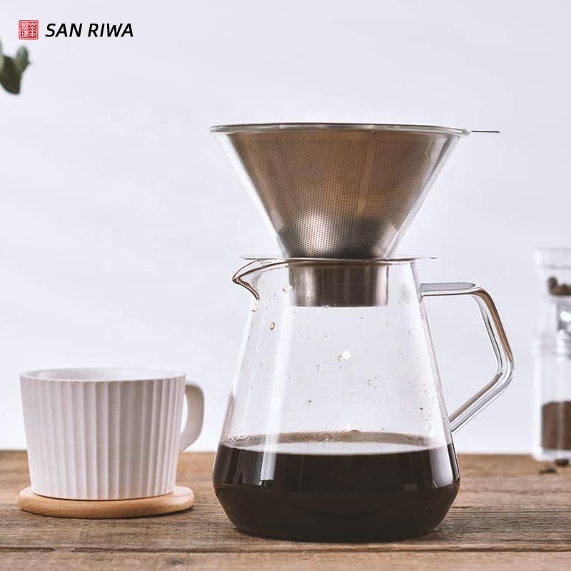 Pour Over Coffee Dripper with Stainless Steel Cone Filter Borosilicate Glass Carafe Pour Over Coffee Maker