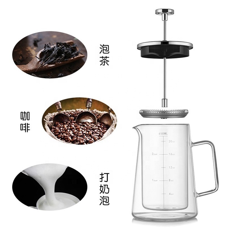 350/650/1000ML Glass Coffee Pot Portable Coffee French Press with FilterGlass Double Wall Insulated Cold Brew Coffee Maker