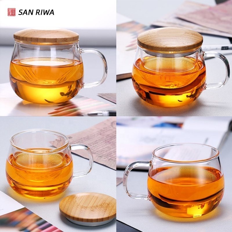 Wholesale Glass Tea Mugs Transparent Glass Tea Cup with Glass Infuser and Lid for Tea Steeping at Home and Office