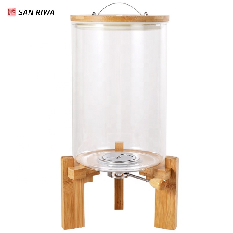 Flour and Cereal Container Dispenser Glass Food Storge Jar for Kitchen and Pantry Store Pet Food Airtight Lid and Wooden Stand