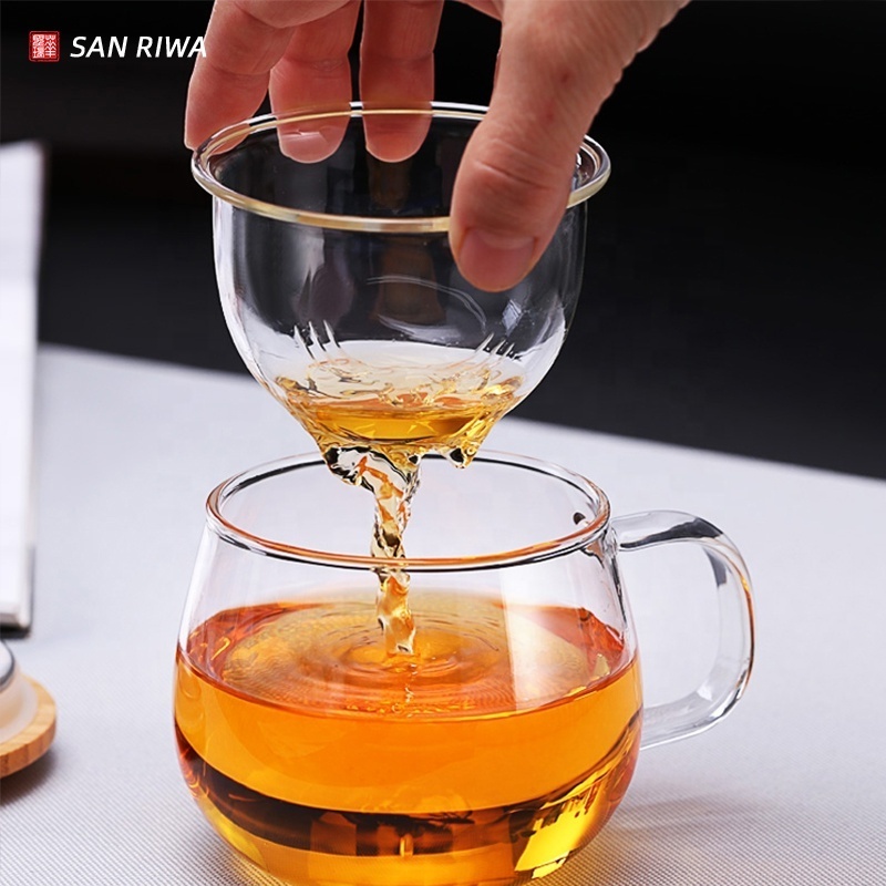 Wholesale Glass Tea Mugs Transparent Glass Tea Cup with Glass Infuser and Lid for Tea Steeping at Home and Office