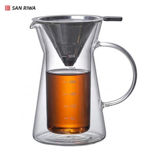 Double Wall Glass Pour Over Coffee Maker Reusable Glass Carafe Coffee Pot&Coffee Brewer With Stainless Steel Filter Dripper