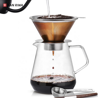 Pour Over Coffee Dripper with Stainless Steel Cone Filter Borosilicate Glass Carafe Pour Over Coffee Maker