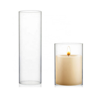 Tall Clear Glass Candlestick Candle Holders Candle Stands With Glass Cylinder Chimney Open Ended Candle Shades Glass Tube