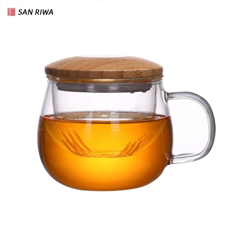 Wholesale Glass Tea Mugs Transparent Glass Tea Cup with Glass Infuser and Lid for Tea Steeping at Home and Office