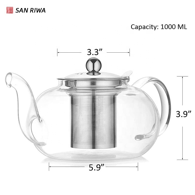 1000ml Glass Teapot with Removeable Infuser, Stovetop Safe Tea Kettle, Blooming and Loose Leaf Tea Maker