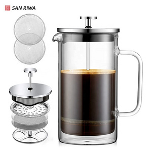 double wall press coffee pot 800ml 600ml  with stainless steel coffee plunger glass tea pot French press Custom stained glass