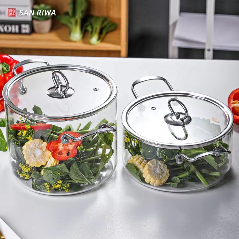 Glass Pot with Lid Cover Borosilicate Glass Saucepan Casserole with Handle Multipurpose Heat-resistant Cooking Pot/Pan Cookware