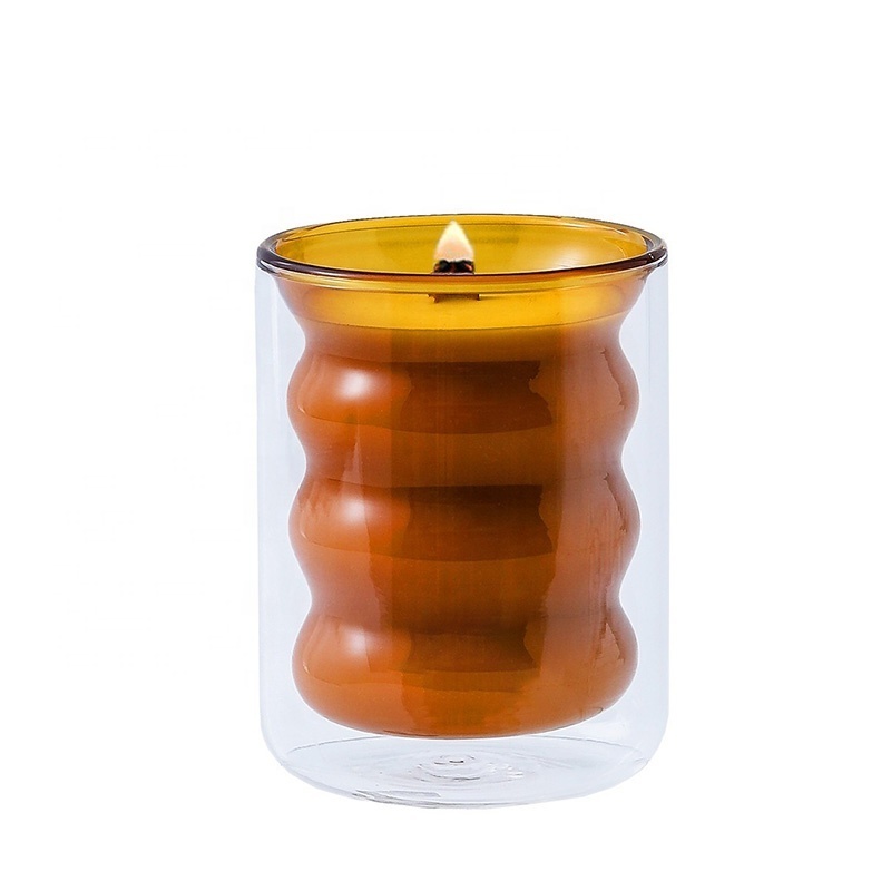 Empty Prayer Candles Customized Glass Candle Holder Luxury Amber Glass Candles Jars Double Wall Glass Vessel For for Ramadan Eid