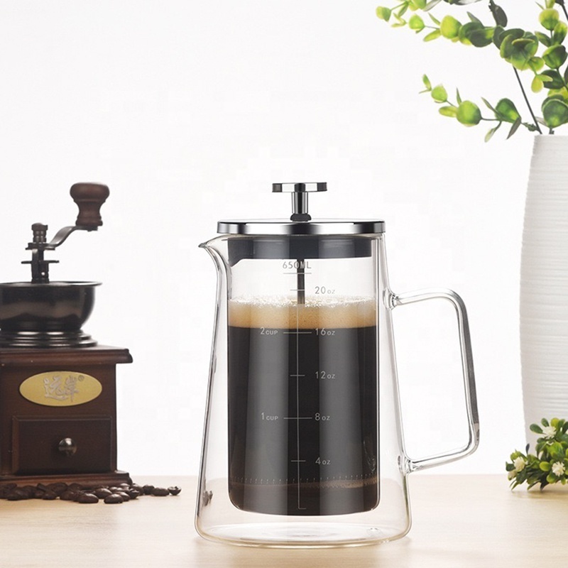 350/650/1000ML Glass Coffee Pot Portable Coffee French Press with FilterGlass Double Wall Insulated Cold Brew Coffee Maker