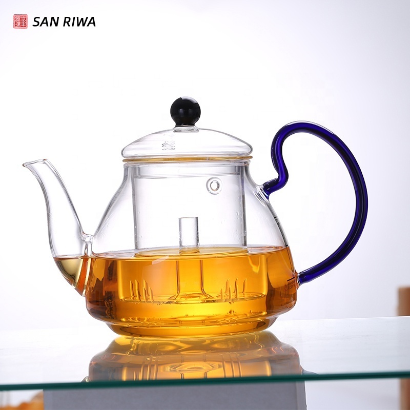 Wholesale Heat resistant Transparent Borosilicate Glass Teapot with Infuser and Filter Flowers Tea Tea pot