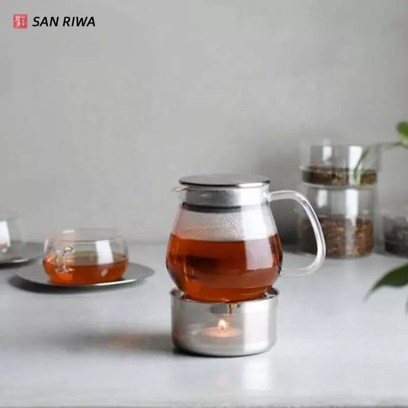 Heatproof Glass Teapot 2-in-1 Kettle and Tea Steeper with Stainless Steel Filter Lid for Loose Tea One-Touch Tea Maker