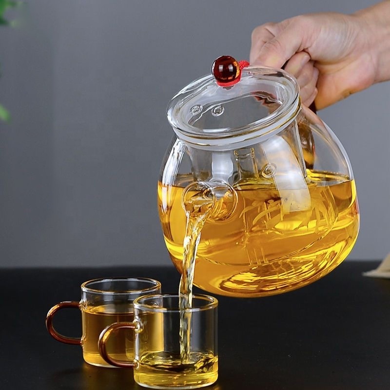 Heat Resistant Borosilicate Glass Tea Kettle Glass Teapot with Removable Loose Tea Infuser Stovetop Safe Glass teapot