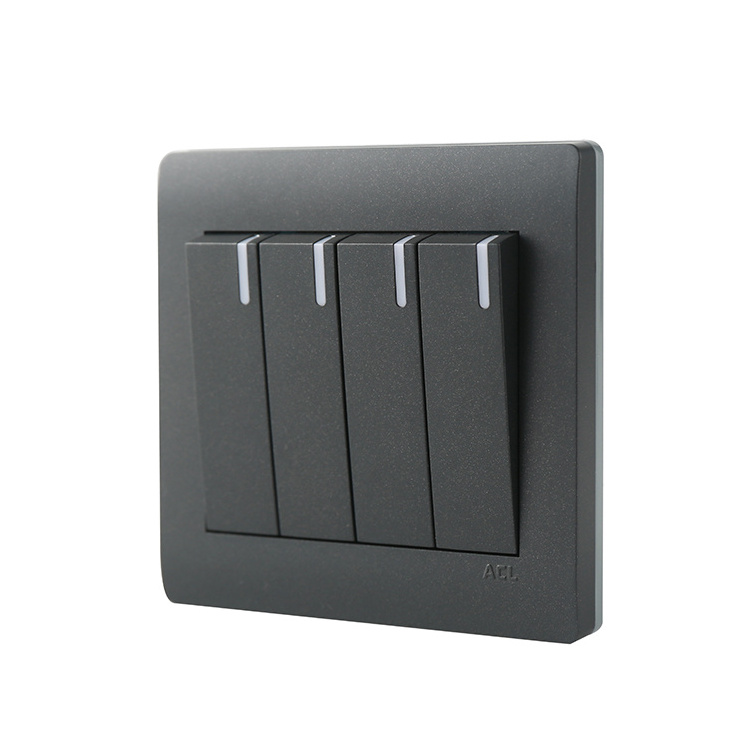 Sanshe superior quality black panel 4 gang 1 way wall Electrical light switch