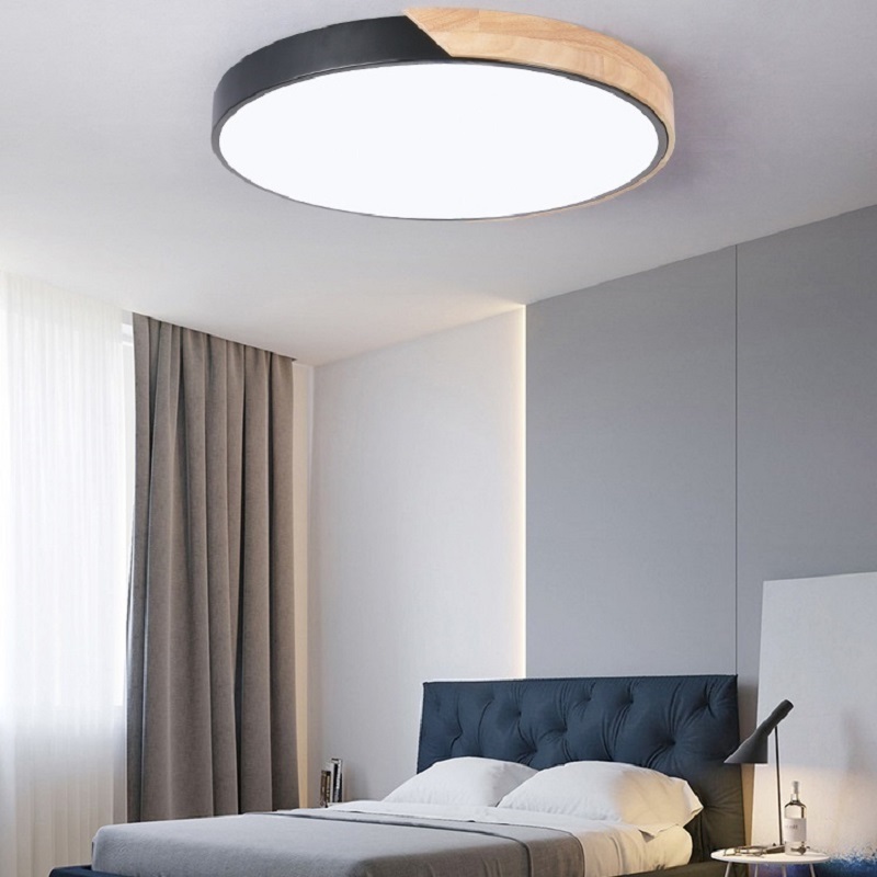 Modern LED Round Ceiling Light Adjustable 3 Colors Wooden Home Living Room Bedroom Study Surface Mounted Lighting Fixture