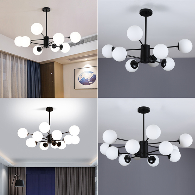 Luxury Living Room Bedroom Chandeliers E27 Iron LED Adjustable Ball Glass Hanging Light Dining Room Ceiling Light Fixtures