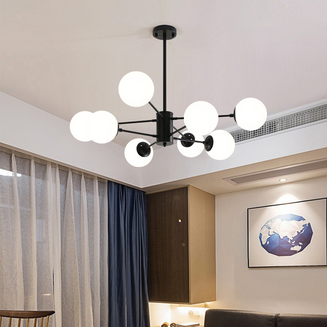 Luxury Living Room Bedroom Chandeliers E27 Iron LED Adjustable Ball Glass Hanging Light Dining Room Ceiling Light Fixtures