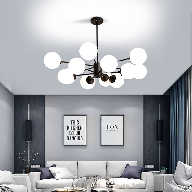 Luxury Living Room Bedroom Chandeliers E27 Iron LED Adjustable Ball Glass Hanging Light Dining Room Ceiling Light Fixtures