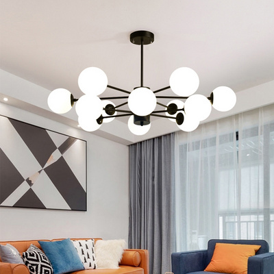 Luxury Living Room Bedroom Chandeliers E27 Iron LED Adjustable Ball Glass Hanging Light Dining Room Ceiling Light Fixtures