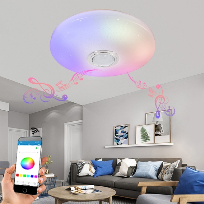 Hot Sale Smart RGB Modern Chandeliers Lighting Remote APP Control Bluetooth Speaker Music LED Light Bedroom Ceiling Light