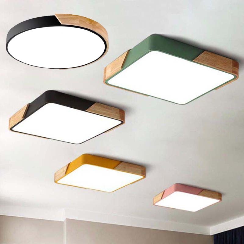 Modern LED Ceiling Lights for Living Room Bedroom Led Ceiling Lamp Square Round Wooden LED Ceiling Light