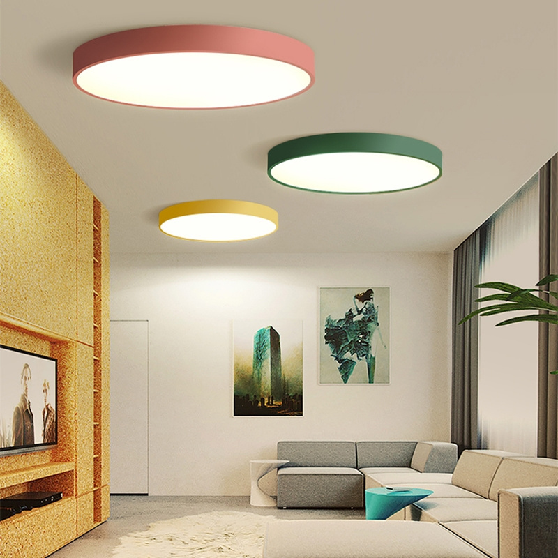 Indoor Ceiling led panel ceiling lamp 24W Three color dimming led round panel 400mm Round Macaron wooden ceiling light fixture