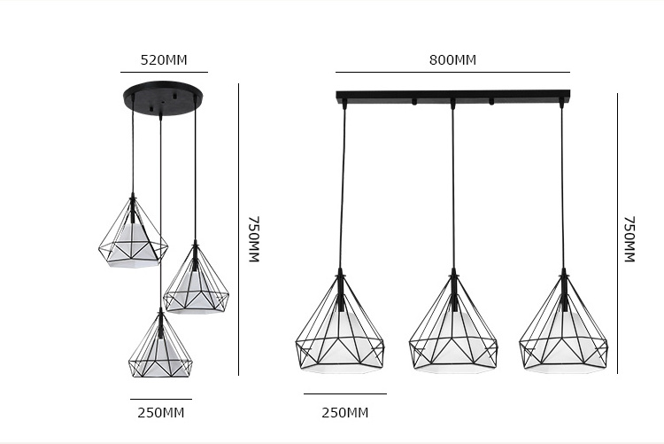 Pendant Lamp indoor Decorative Light Indoor Nordic Chandelier black triangle iron Chandelier Lights