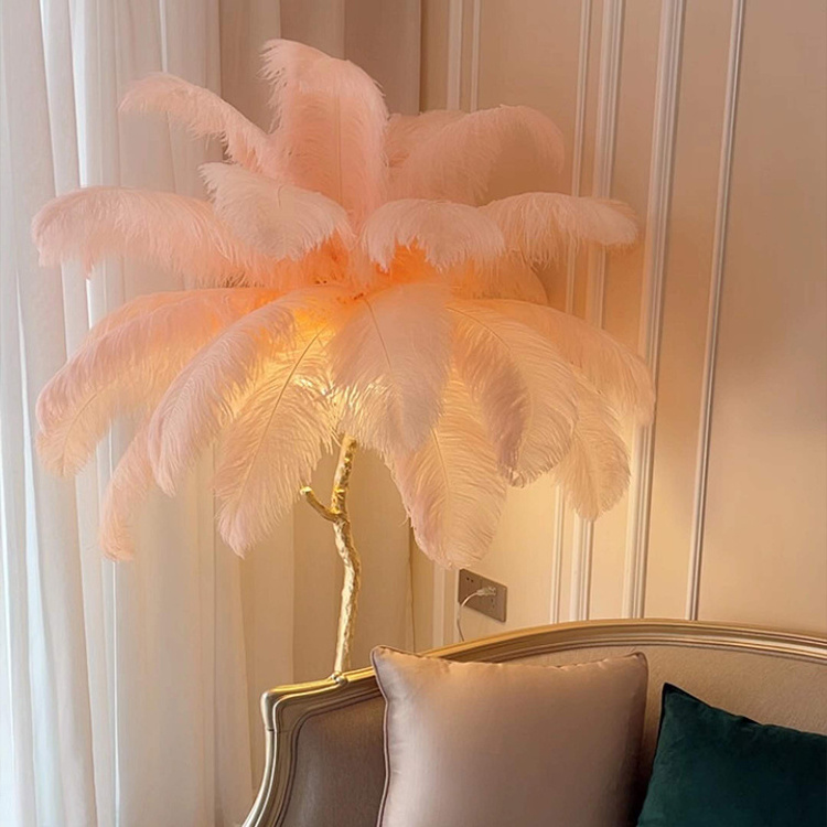 Luxury ostrich feather tree stand LED floor lamp for home living room decoration