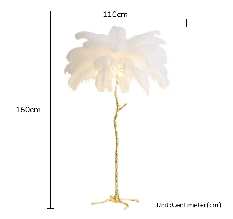 Luxury ostrich feather tree stand LED floor lamp for home living room decoration