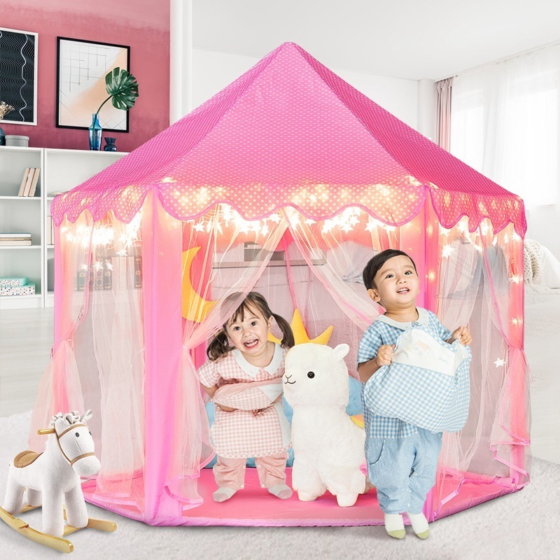 Hexago Children's Baby Pink Lovely Large Playhouse Toy Tents Kids Play House Indoor Party Girls Princess Castle Tent For Kids