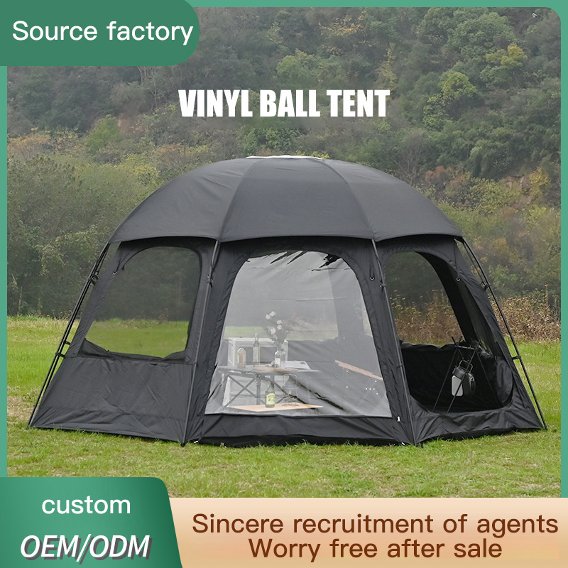 Outdoor Dome Tent Black Coated Octagonal Ball Tent 5-8 Person Waterproof Shelter Camping Awning Camptown Tent