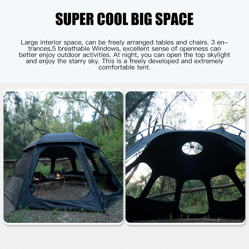 Outdoor Dome Tent Black Coated Octagonal Ball Tent 5-8 Person Waterproof Shelter Camping Awning Camptown Tent