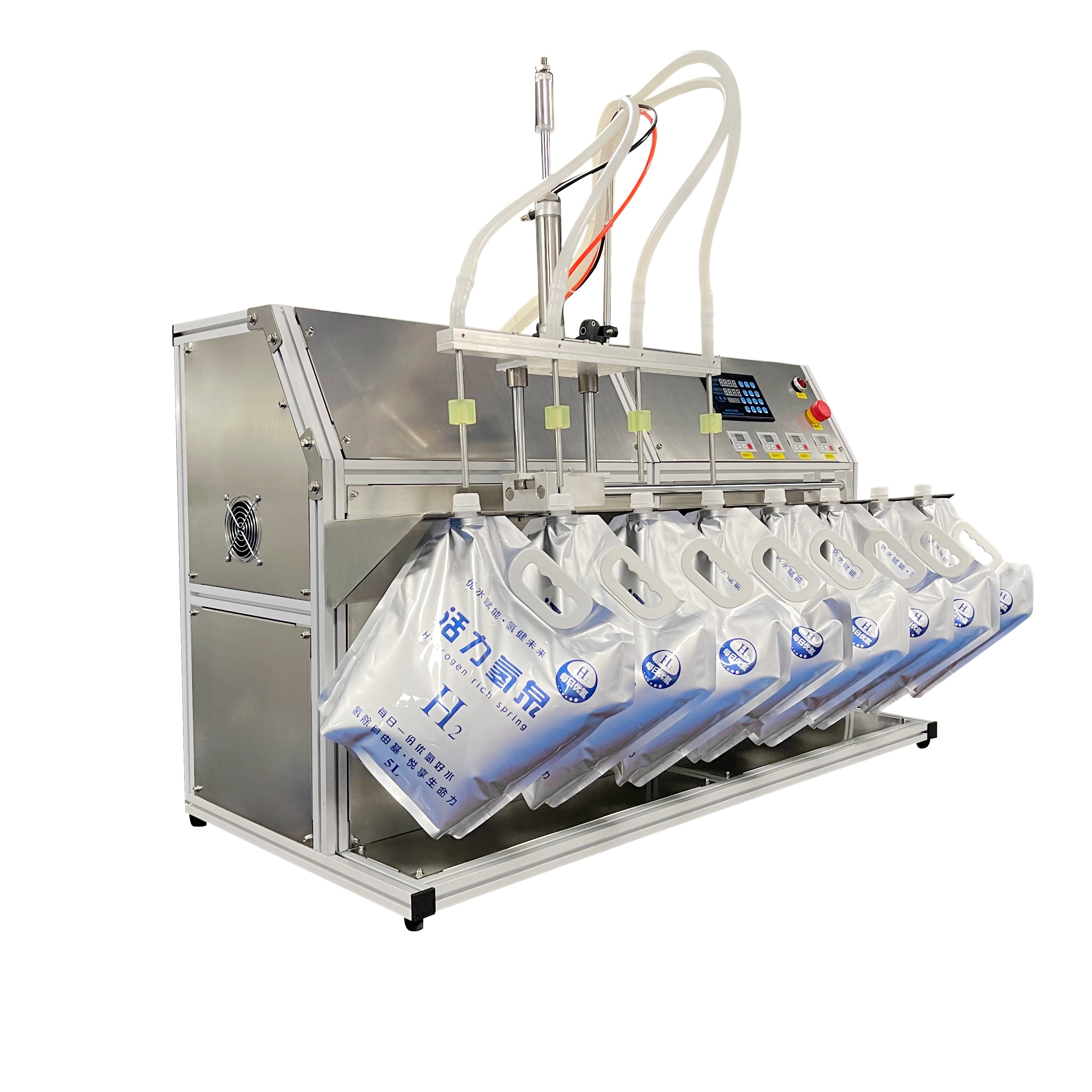 Semi-automatic Bench Top 4 Heads Spout Bag Liquid Oil Milk Juice Water Spout Pouch Filling Machine