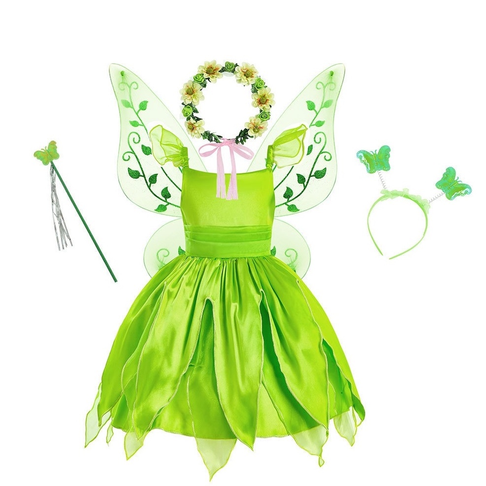 Hot Sale Kids Green Fairy Dress Tinkerbell Princess Halloween Costumes For Girls