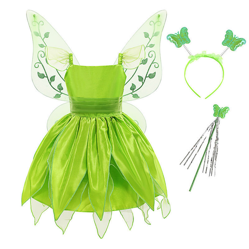 Hot Sale Kids Green Fairy Dress Tinkerbell Princess Halloween Costumes For Girls