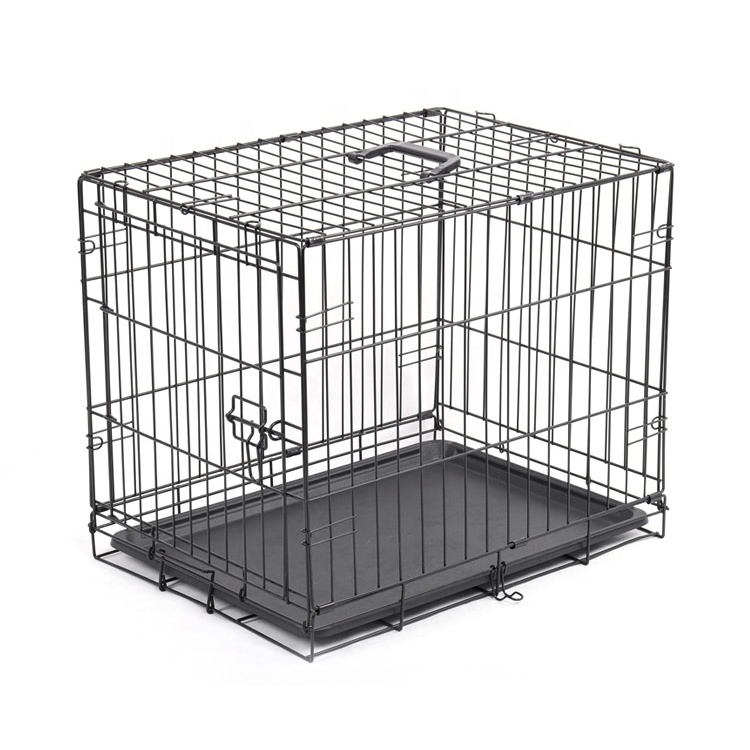 Wholesale Sloping Metal Folding Dog Crate Pet Cage With Plastic Tray For Transport