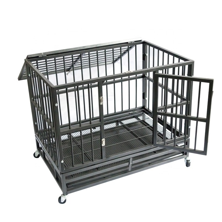 Wholesale Indoor Foldable Heavy Duty Metal Large Pet Dog Crate Kennel With Wheels And Cover