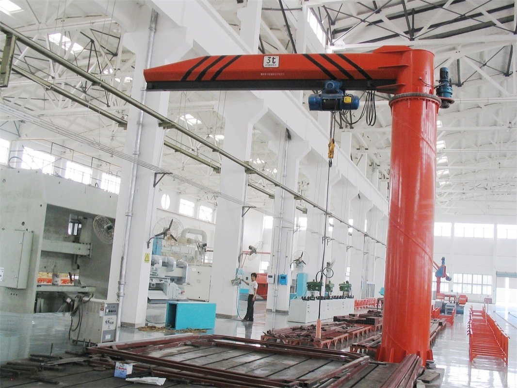 Swing Arm Jib Crane Column Mounted Floor Pedestal Slewing Pillar Cantilever Crane With Electric Hoist