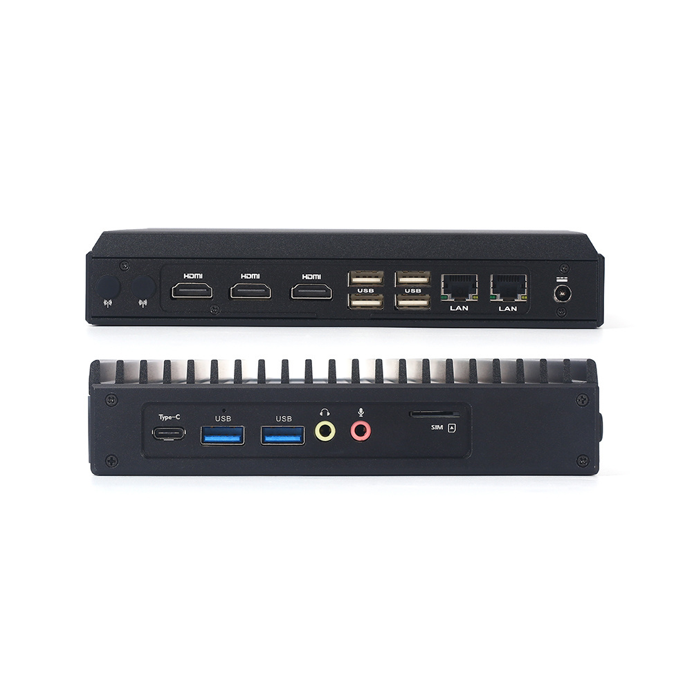 Cheap atom mini computer Industrial Fanless J6412 MINI PC With 3 HDM 2 LAN 6 USB