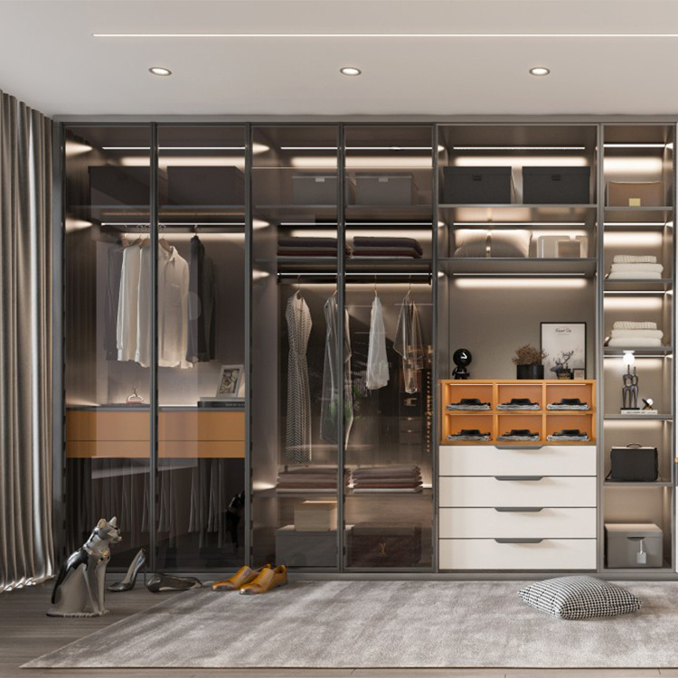 Room Puertas de closet en espejo modular glass door wardrobe walk in closet cabinet wood bedroom custom wardrobe closet