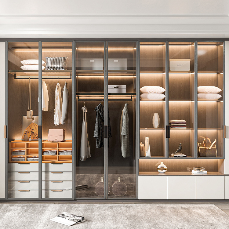 Room Puertas de closet en espejo modular glass door wardrobe walk in closet cabinet wood bedroom custom wardrobe closet