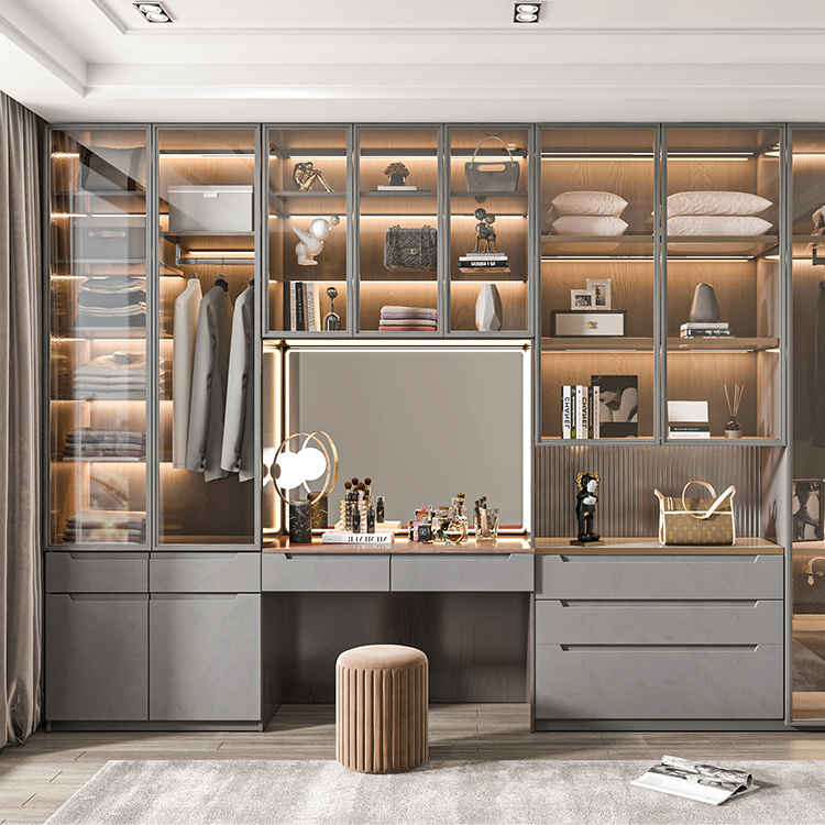 Room Puertas de closet en espejo modular glass door wardrobe walk in closet cabinet wood bedroom custom wardrobe closet