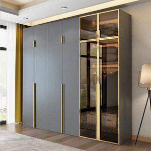 SANTOPOVA pvc glass transparent door custom 2022 mdf design gray models cupboards for bedroom closet wood wardrobe cabinets