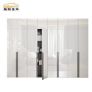 Santopova Factory supply closet wardrobe with mirror swing door wooden 5 door armoire black modern wardrobe