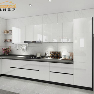 Small set modern handless design complete kitchen cabinet set door panel smart glossy wall customers high gloss kitchen cabinets