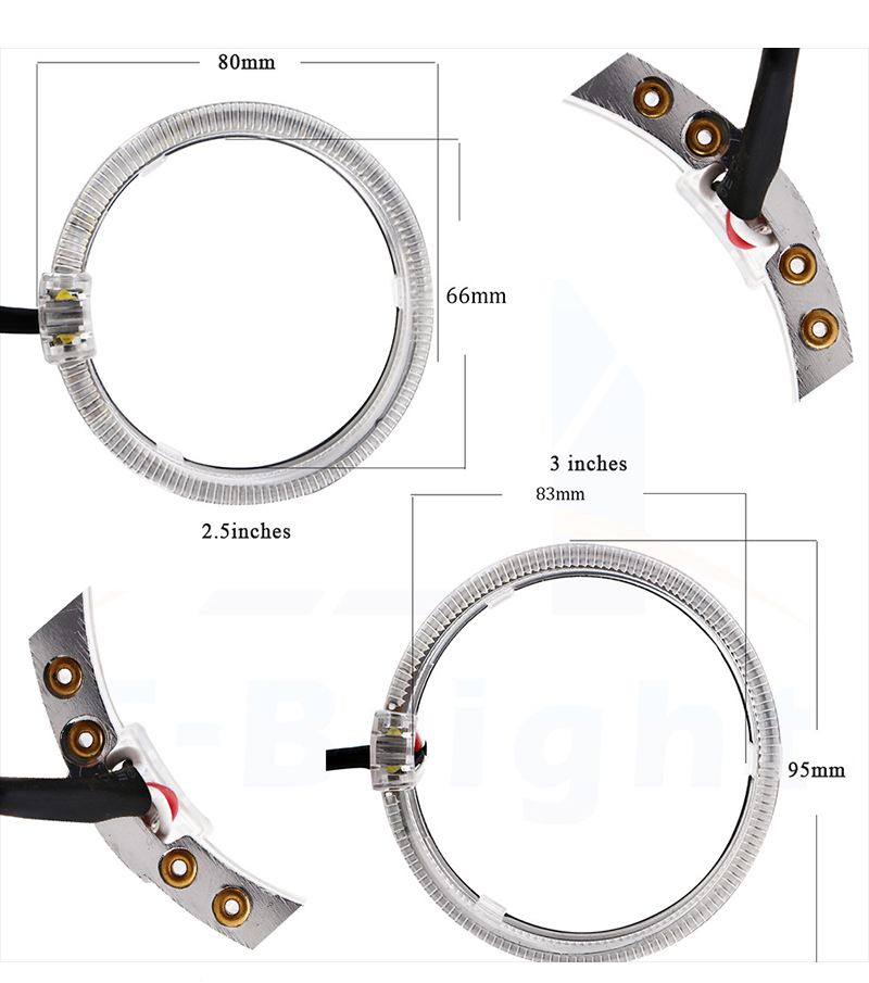 sanvi 80mm 95mm white amber blue green purple red single color RGB led halo light guide angel eyes