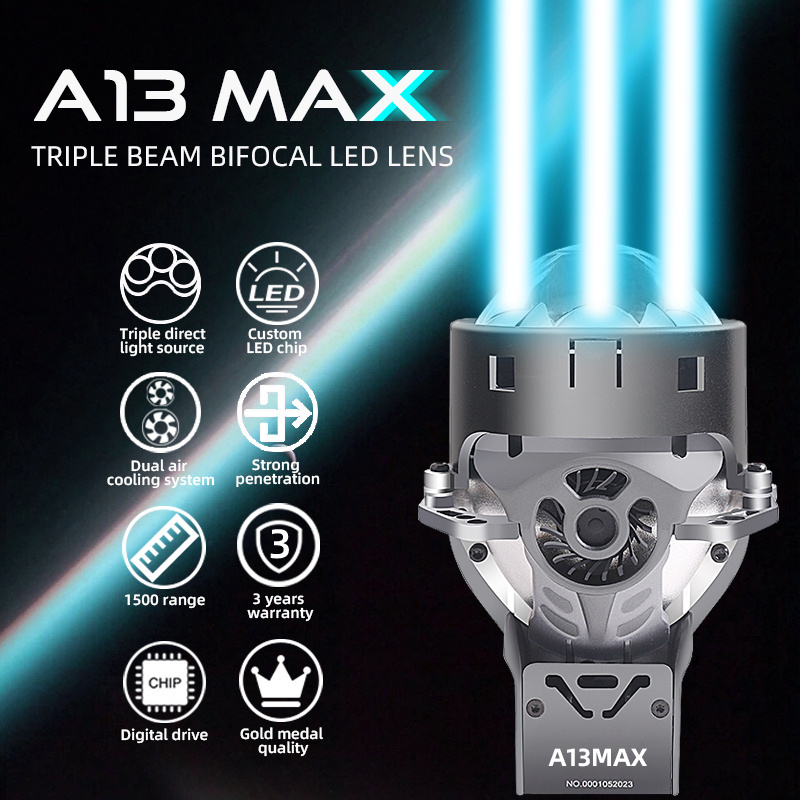 3 Inch A13MAX Car Led Projector Lens Headlight with 3pcs Mini Lens 2pcs Fan 80w Automotive Headlight Projector Super Bright New