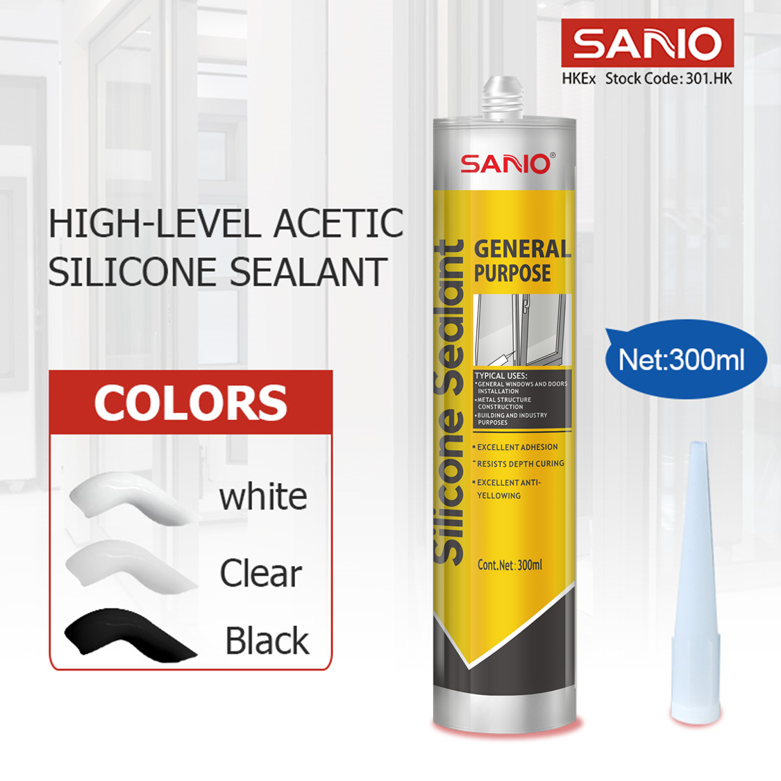 SANVO 300ml acid Silicon sealant adhesives sealants EX252 RTV Gp Curing Clear Waterproof glass glue acetic silicone sealan