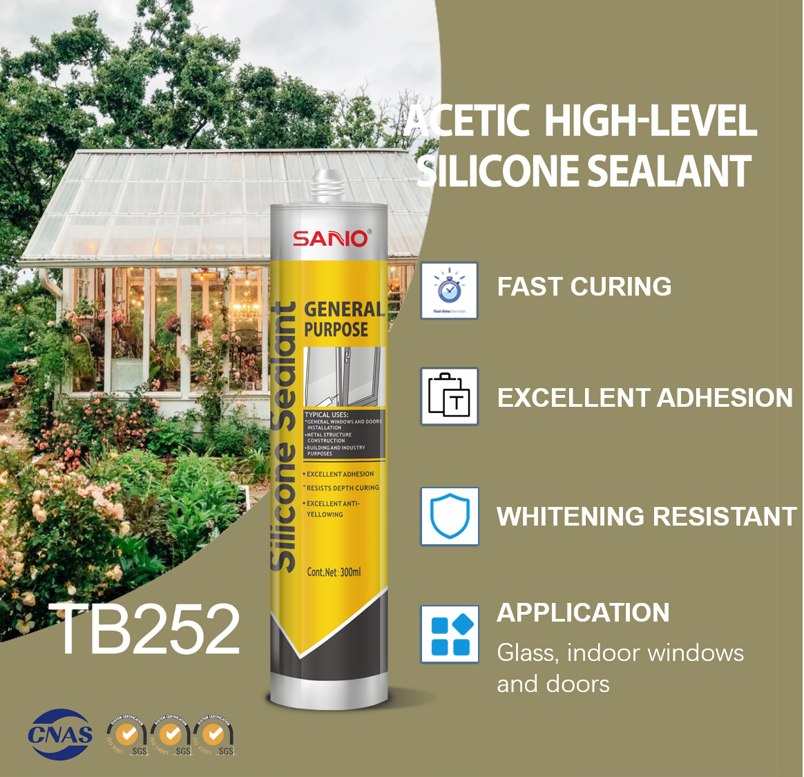 SANVO 300ml acid Silicon sealant adhesives sealants EX252 RTV Gp Curing Clear Waterproof glass glue acetic silicone sealan